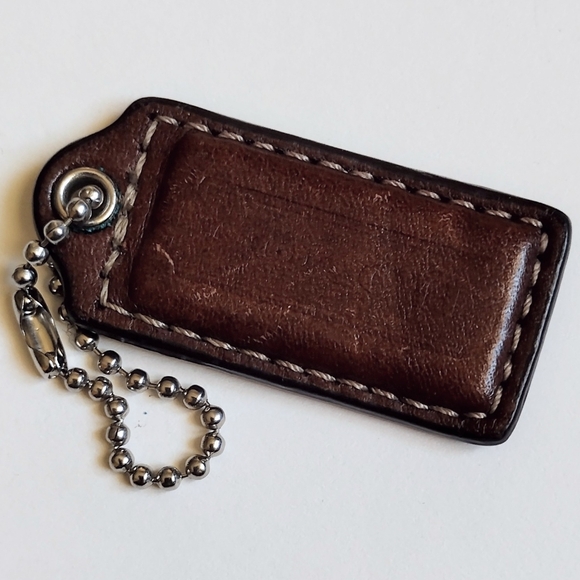 🤎 2" Med Coach Vintage Y2K Mahogany Brown Leather Hang Tag Bag Fob Keychain - Picture 2 of 6